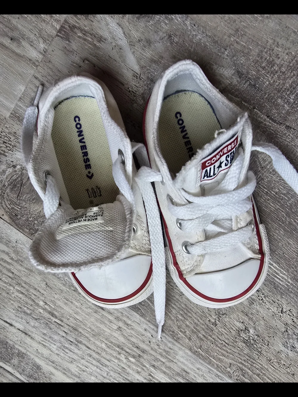 Converse Kids White Low Top Sneakers with Red & Navy Trim